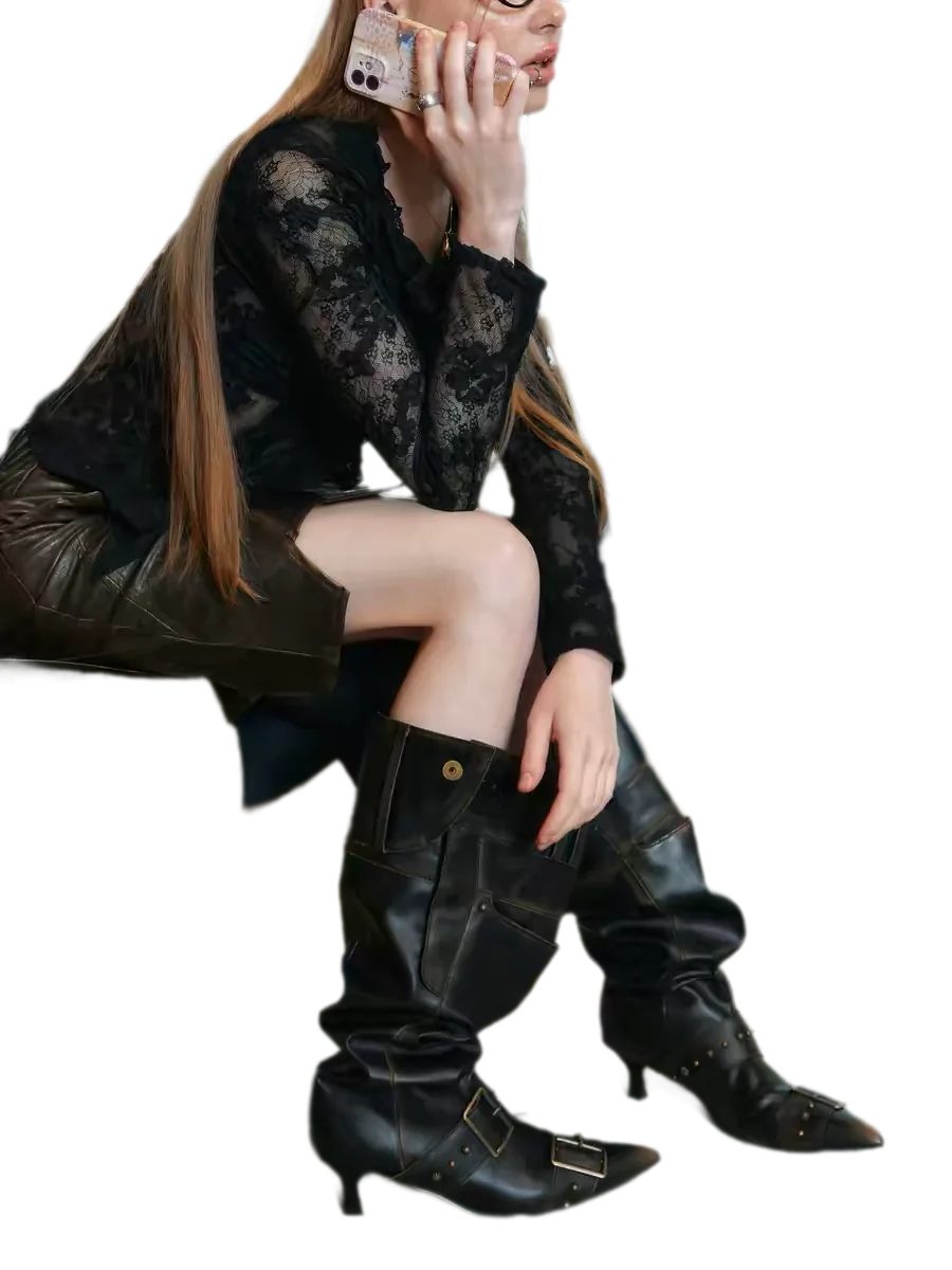 Gebürstete Slouchy-Kniehohe Stiefel