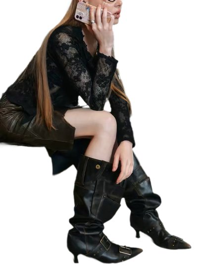 Gebürstete Slouchy-Kniehohe Stiefel