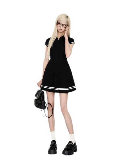 Contrast Knit Flared Dress
