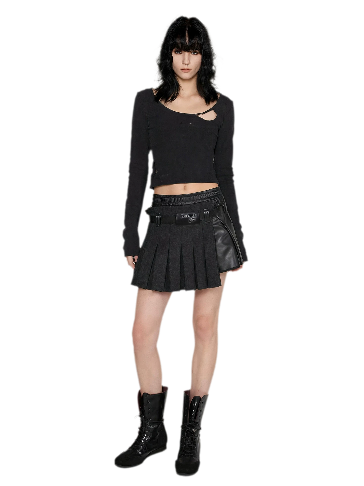 Set aus plissierten Leder-Shorts aus Wollmischung