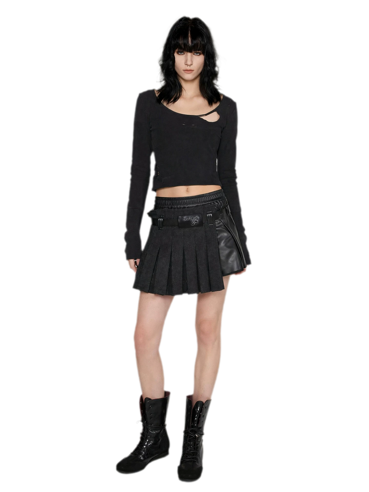 Set aus plissierten Leder-Shorts aus Wollmischung