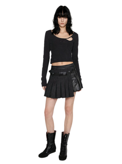 Set aus plissierten Leder-Shorts aus Wollmischung
