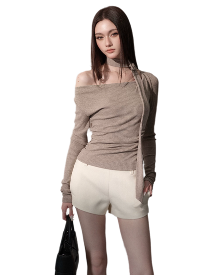 Wool-Blend Double-Pocket Mid-Waist Shorts
