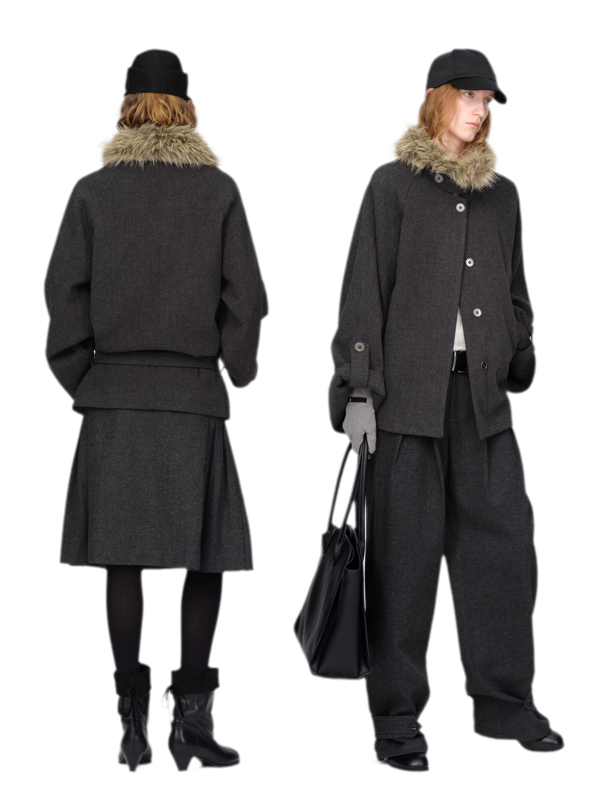 Manteau en mélange de laine à manches cloche
