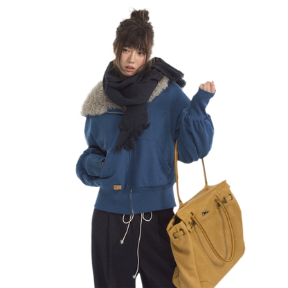 Fuzzy Hooded Cropped Puffer Jacket