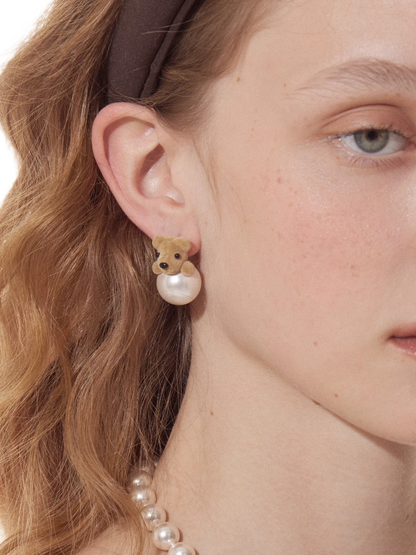 Pearl Teddy Bear Earrings