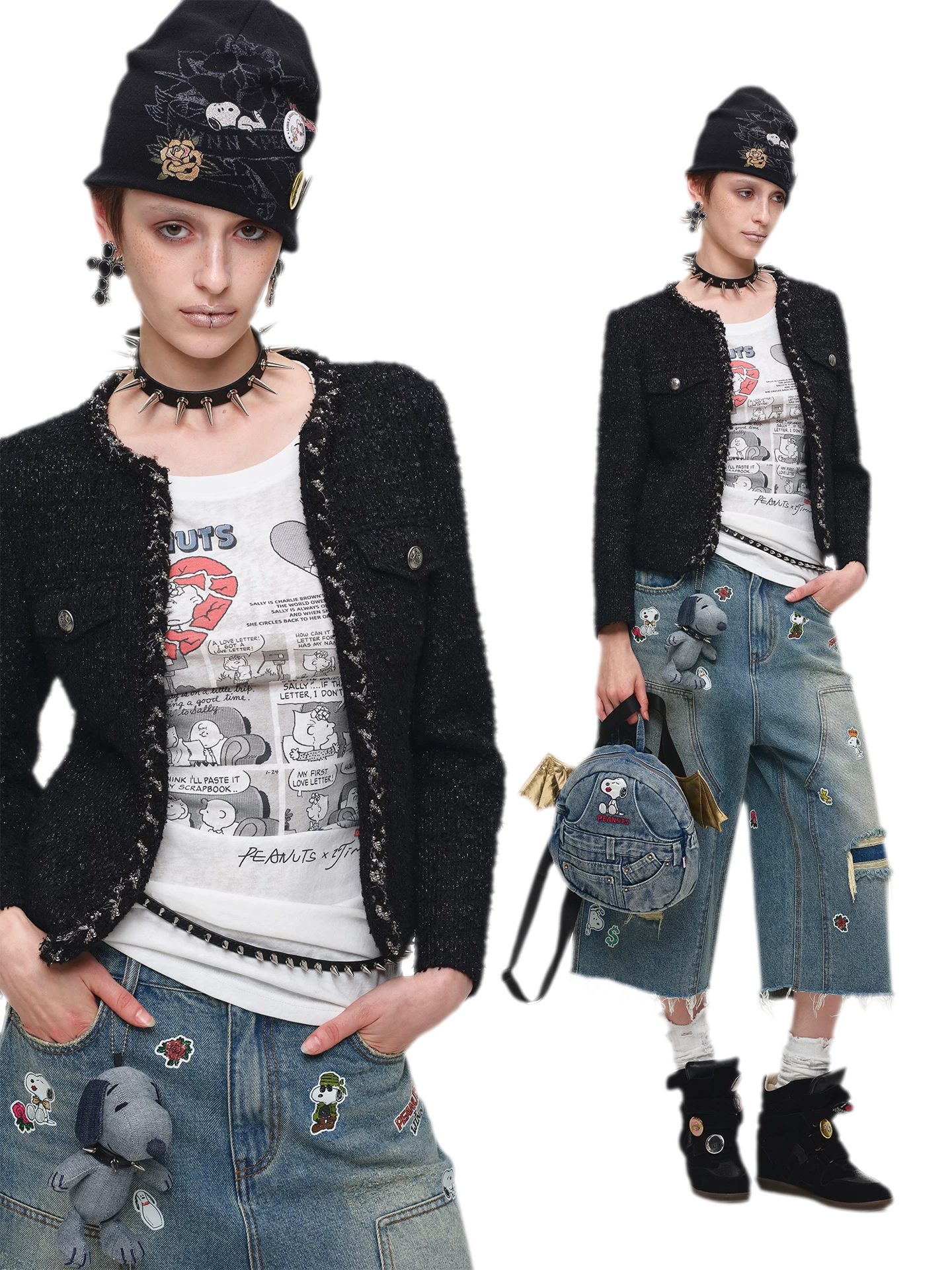 Bouclé Cropped Jacket Shorts Set