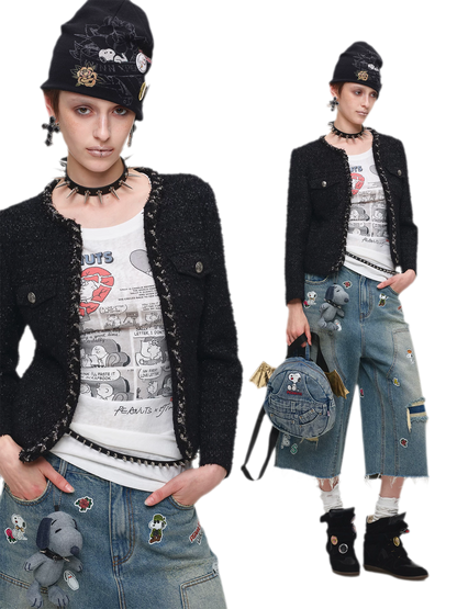 Bouclé Cropped Jacket Shorts Set