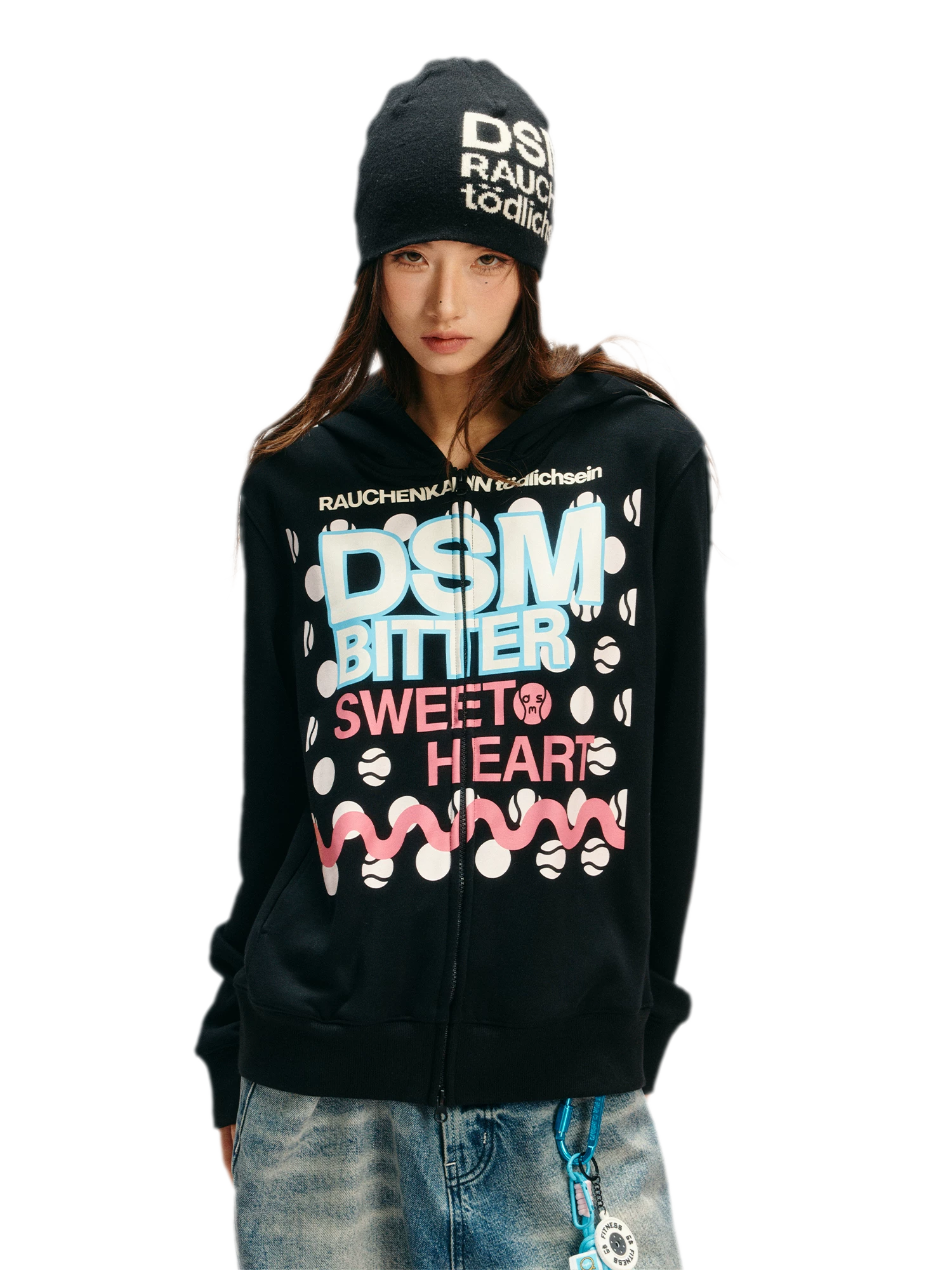 Polka Dot Zip Hooded Sweatshirt