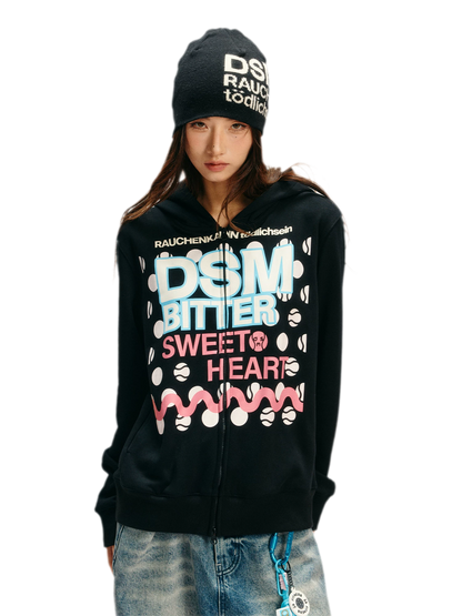Polka Dot Zip Hooded Sweatshirt