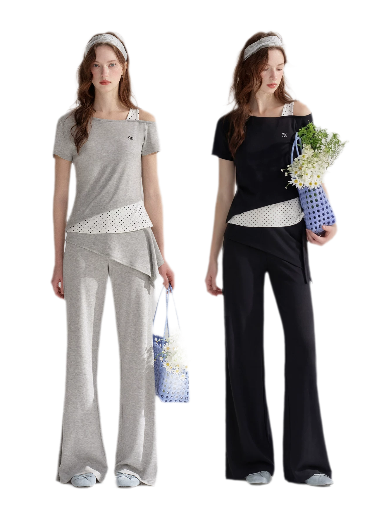 Lyocell Polka Faux Two-Piece Set
