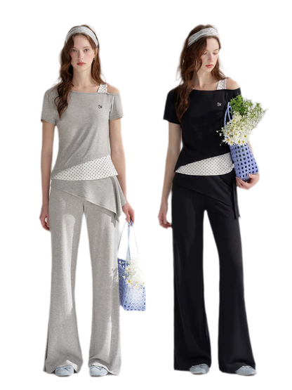 Lyocell Polka Faux Two-Piece Set