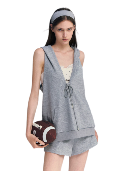 U-Neck Hoodie Vest Set