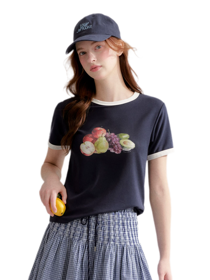 Rhinestone Fruit Print Tee