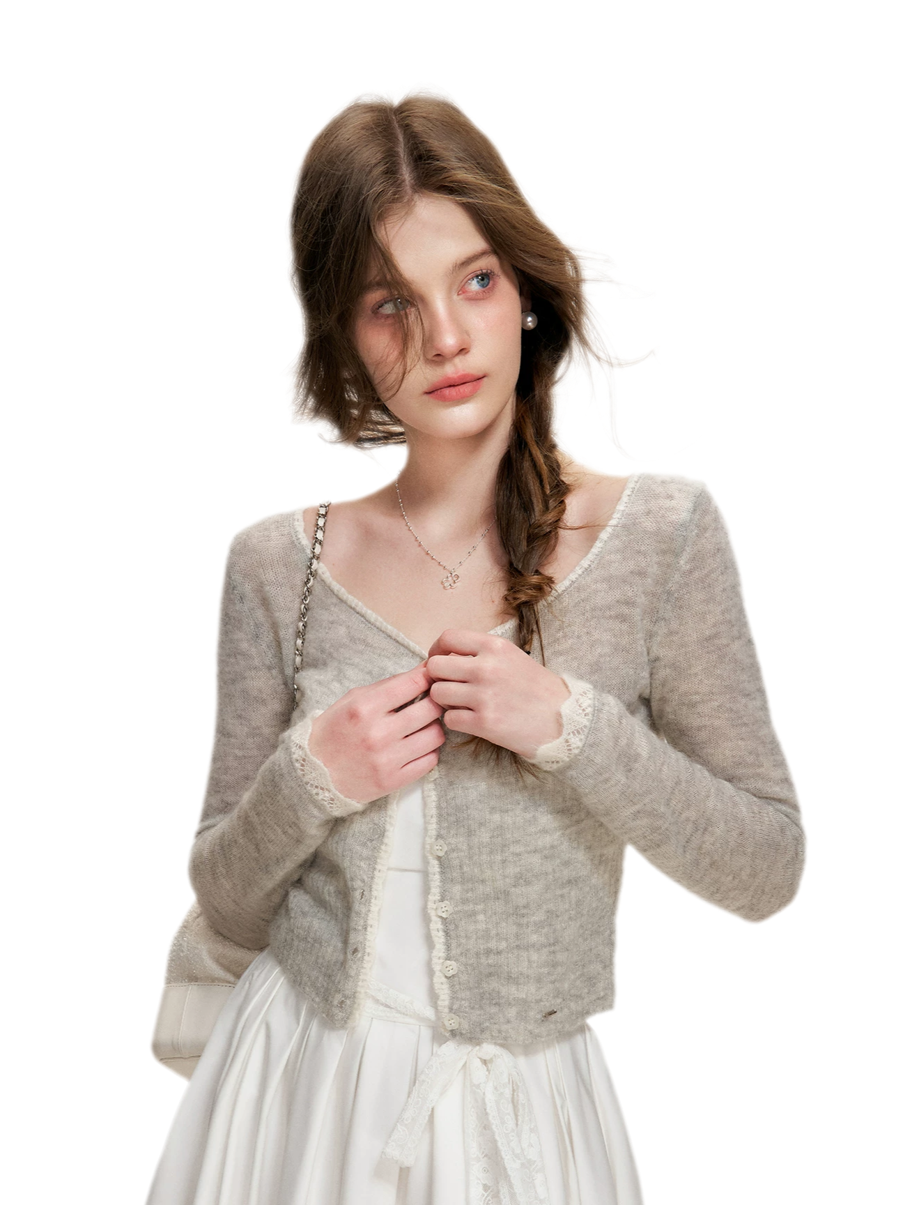 Alpaca Trim Cropped Cardigan
