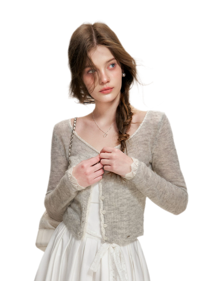 Alpaca Trim Cropped Cardigan