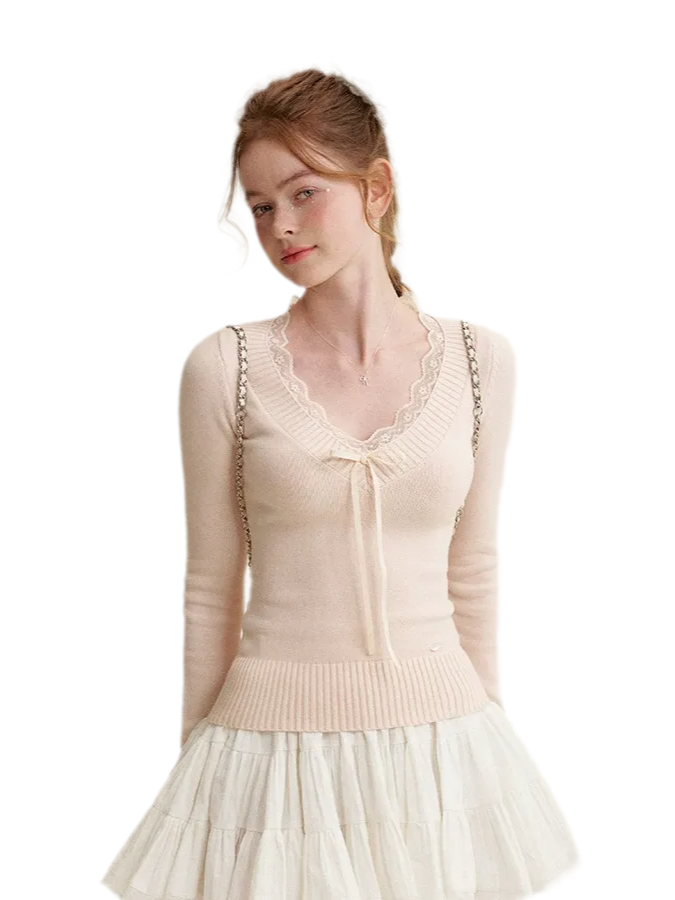 Lace Bow Knit Top