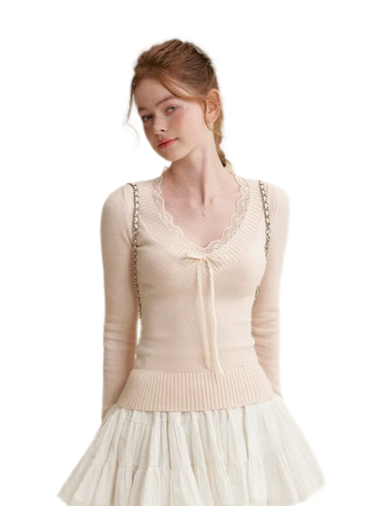 Lace Bow Knit Top