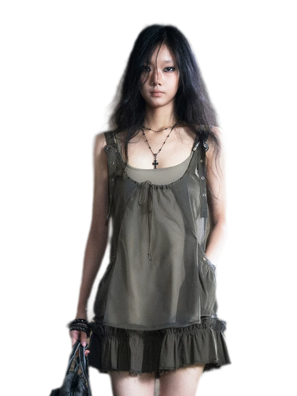 Mesh Layered Strap Dress