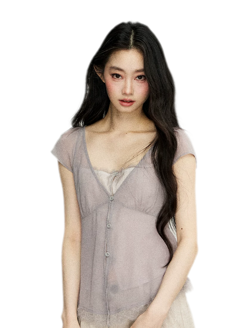 Lace Trim V-Neck T-Shirt