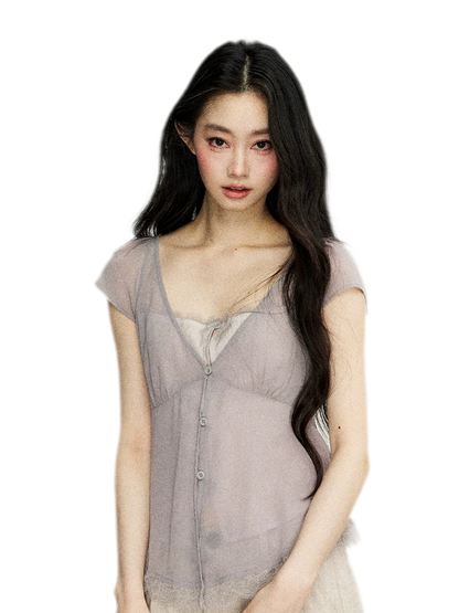 Lace Trim V-Neck T-Shirt