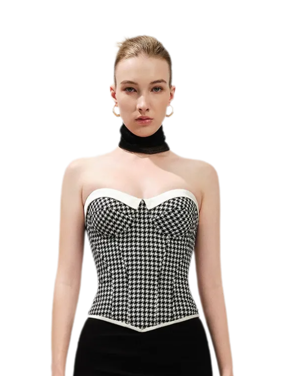 Houndstooth Boned Corset Top