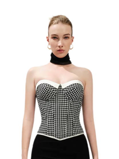 Houndstooth Boned Corset Top