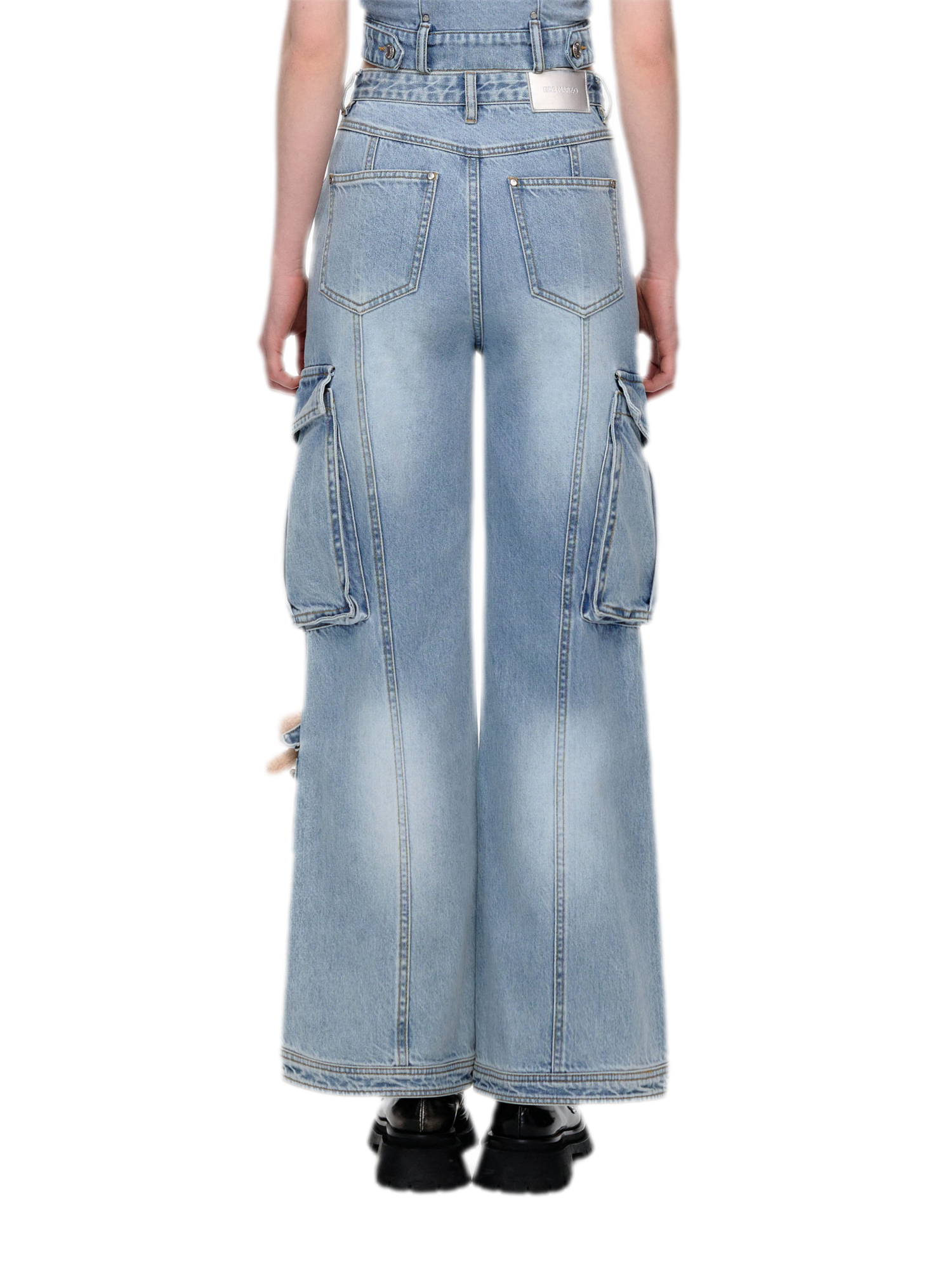 Denim Cargo Straight Pants
