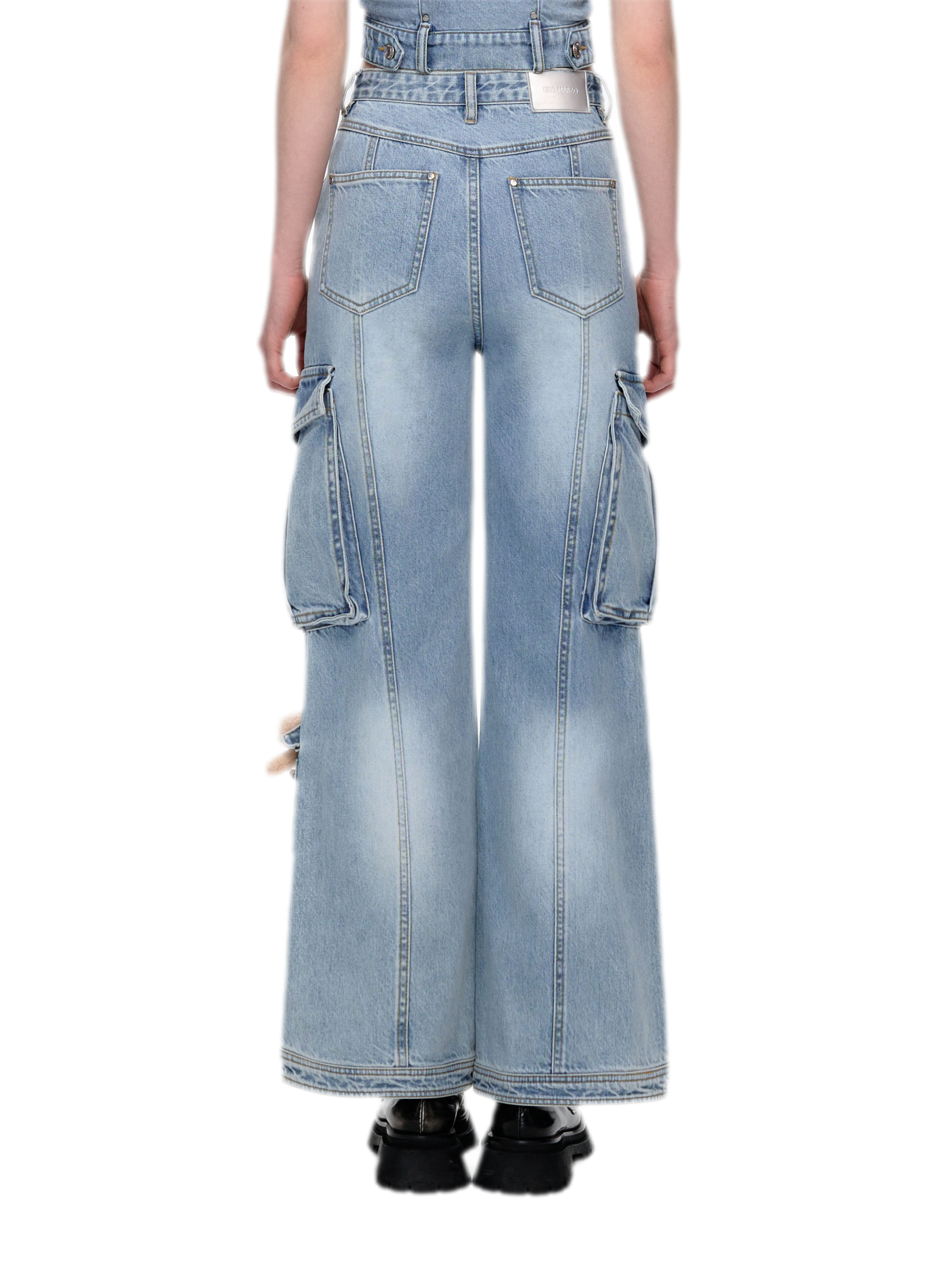 Denim Cargo Straight Pants