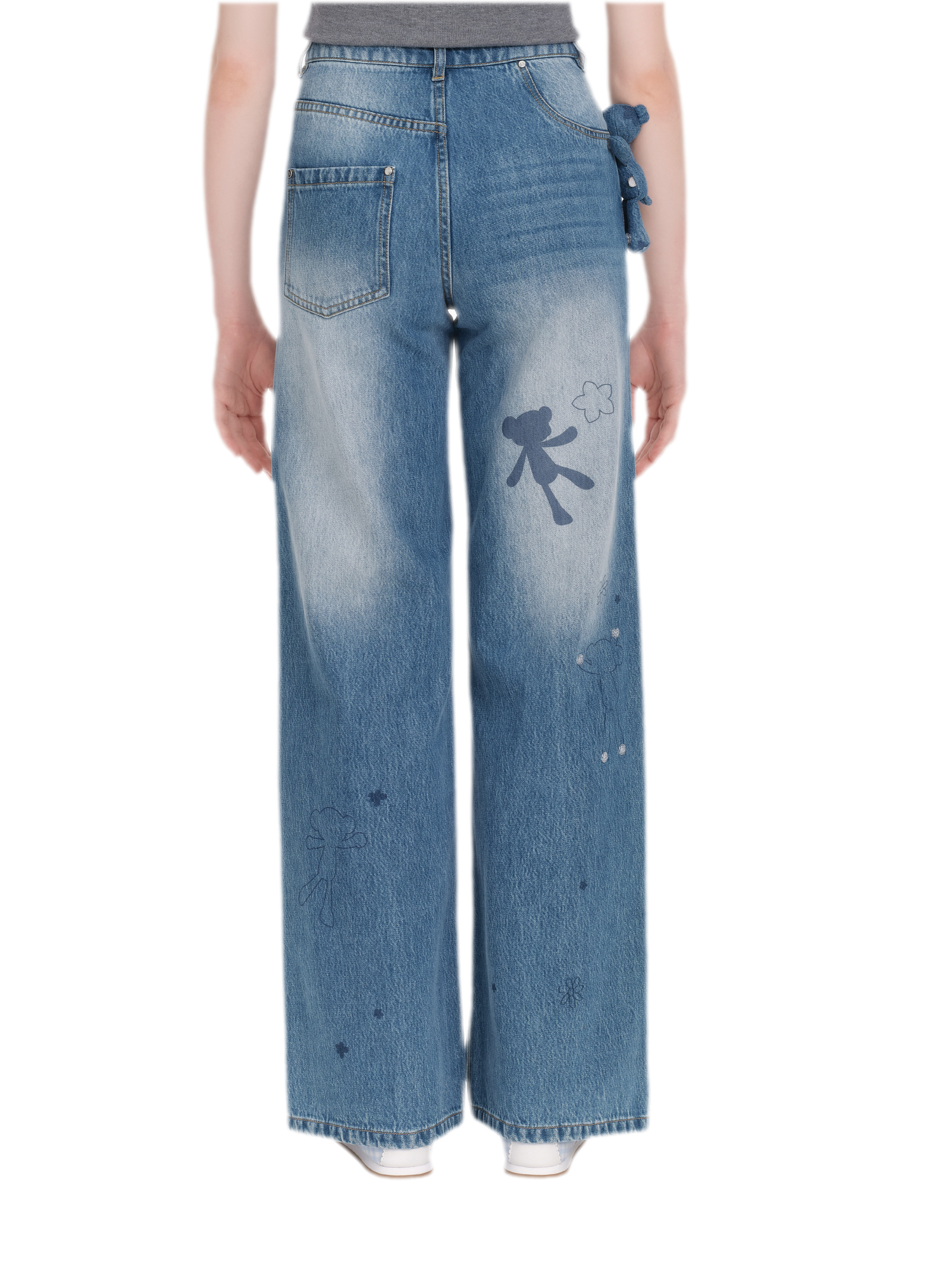 Bear Print Denim Pants