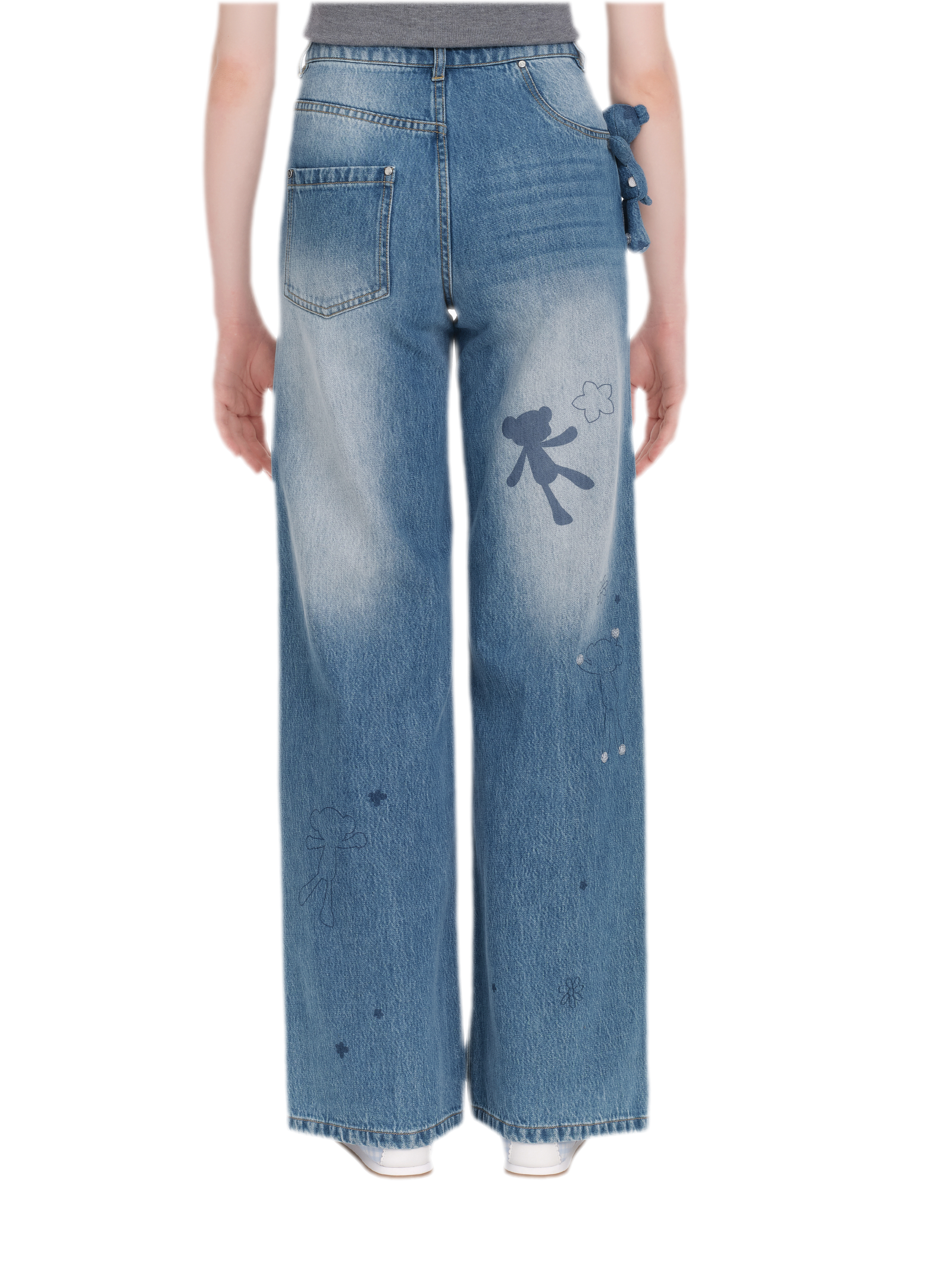 Bear Print Denim Pants