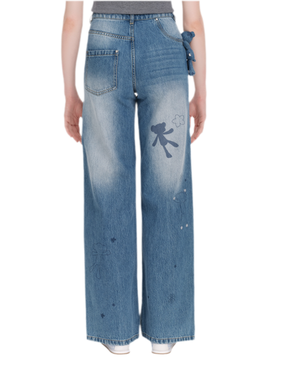 Bear Print Denim Pants