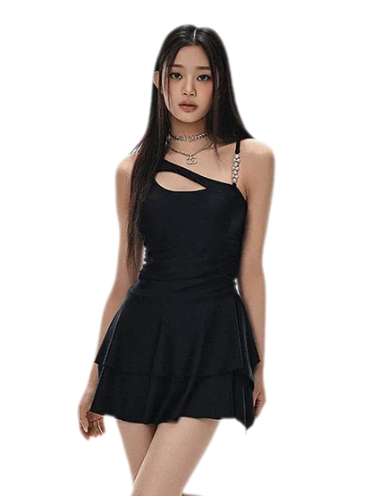 Asymmetric Ruffle Swimdress