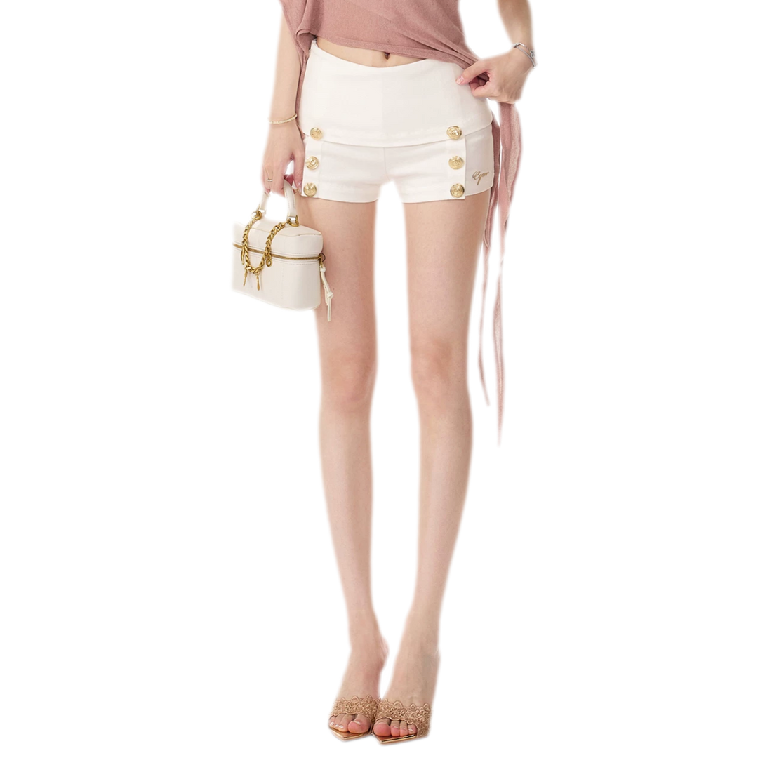 Gold Button Low-Rise Shorts