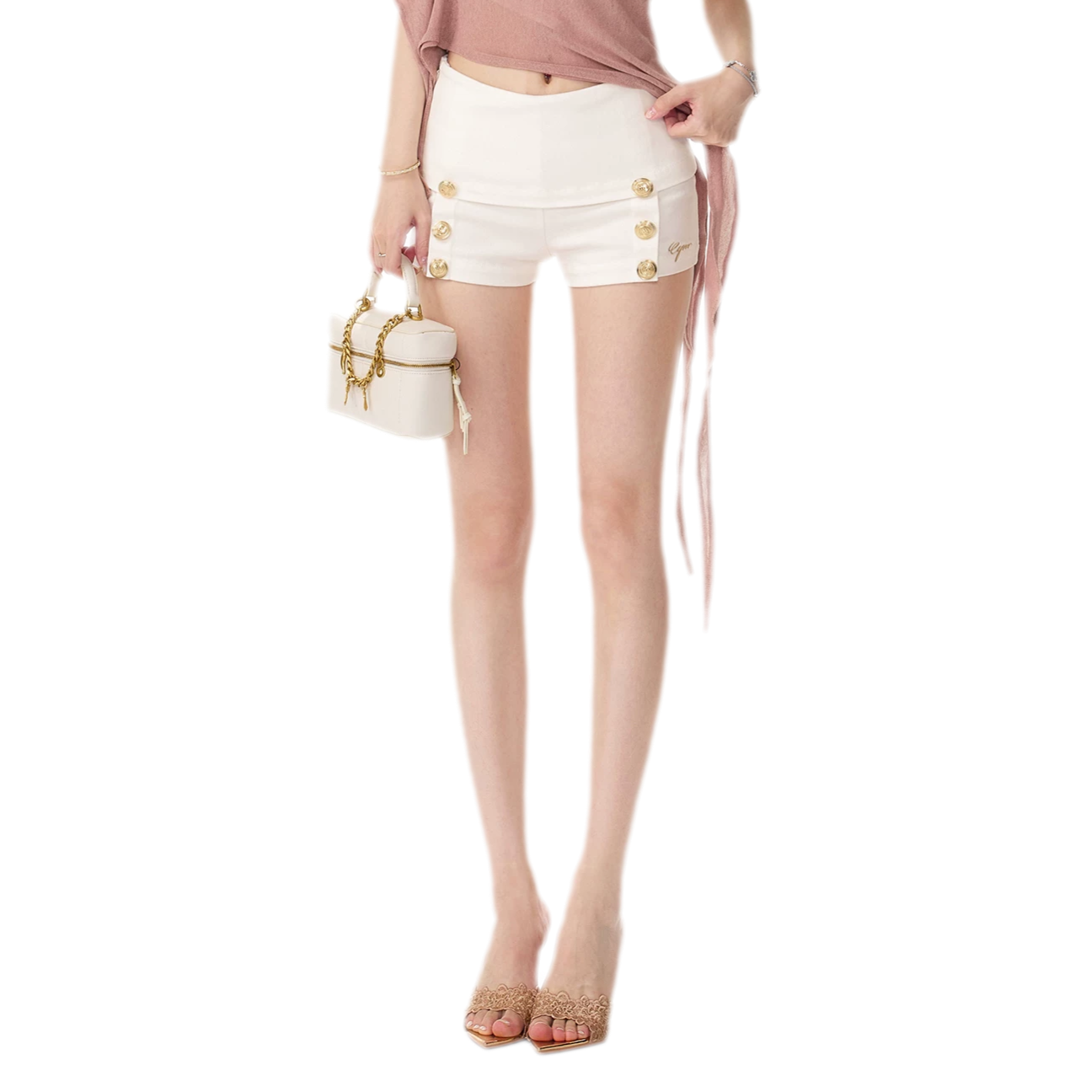 Gold Button Low-Rise Shorts
