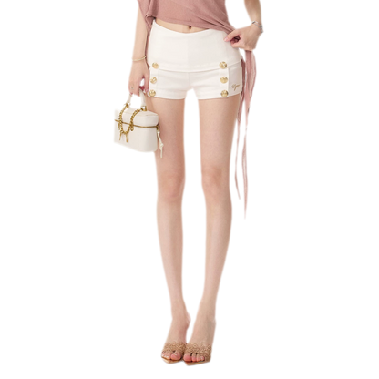 Gold Button Low-Rise Shorts