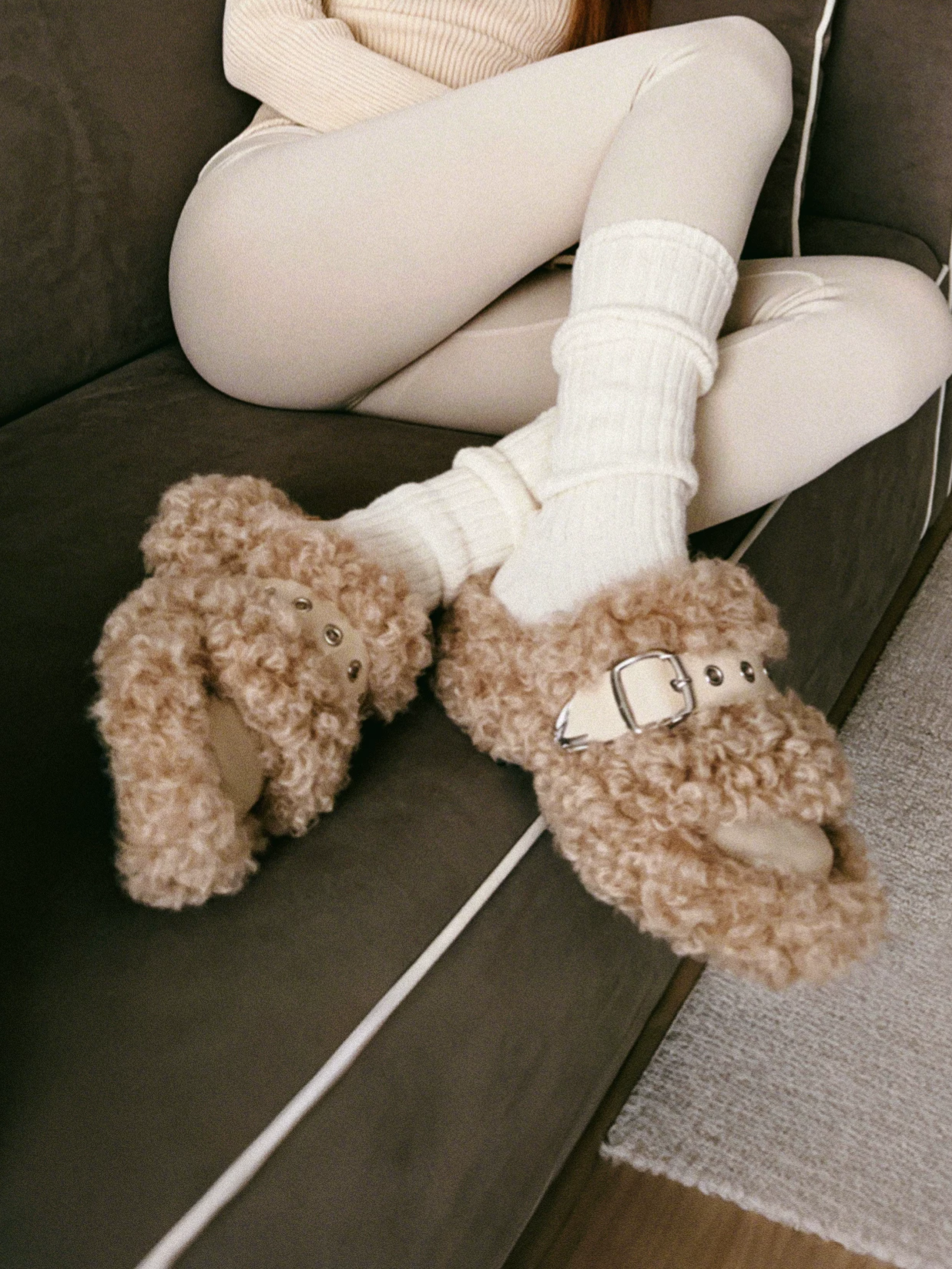 Platform Teddy Fur Slides