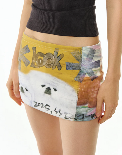Graffiti Print Mini Skirt