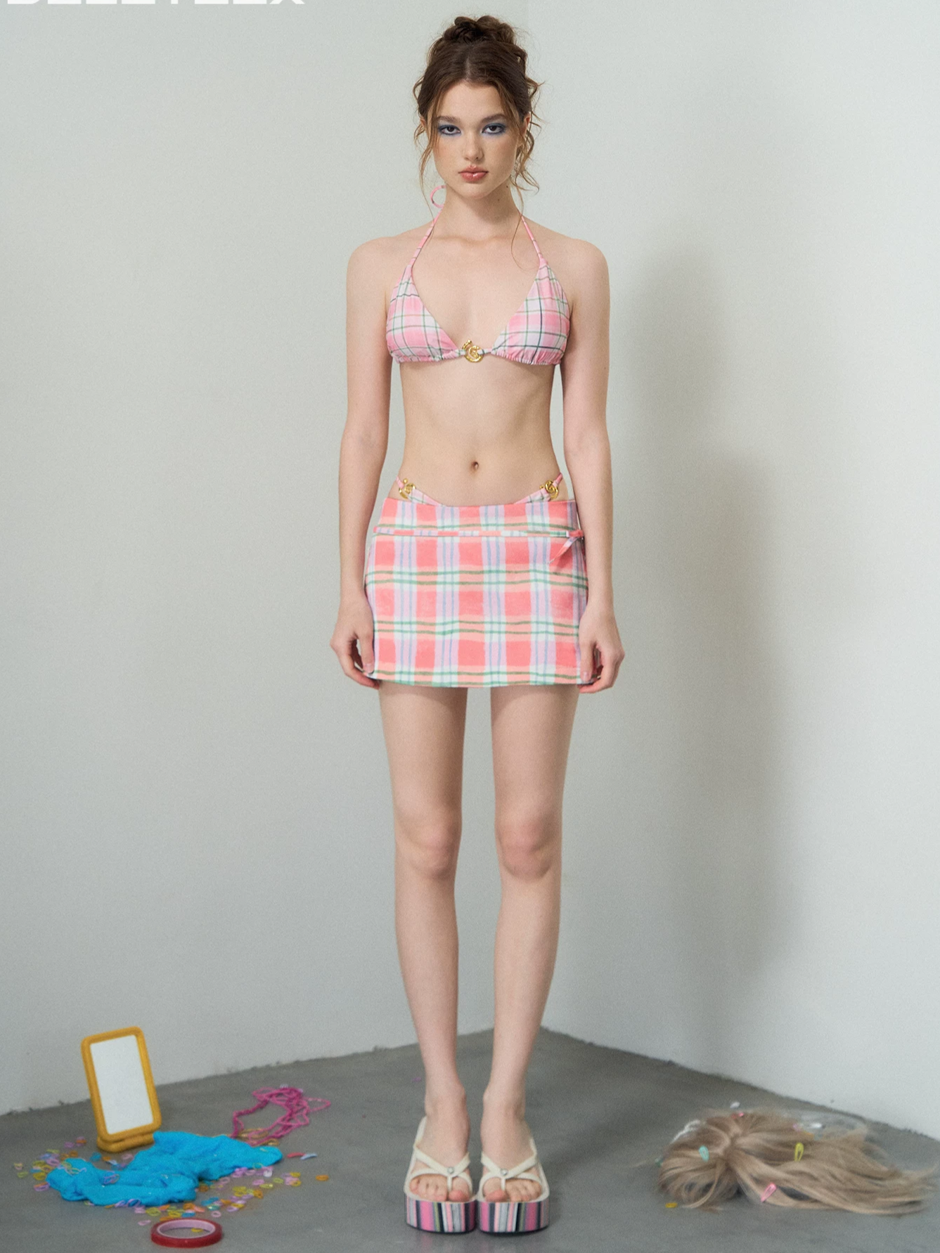 Plaid Bow Mini Skirt Set