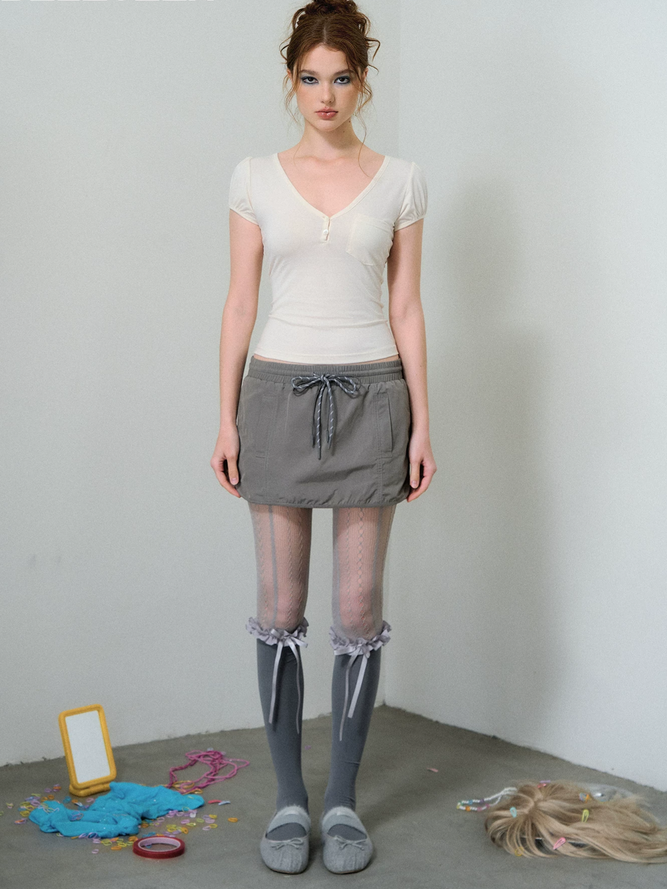 Nylon A-Line Mini Skirt