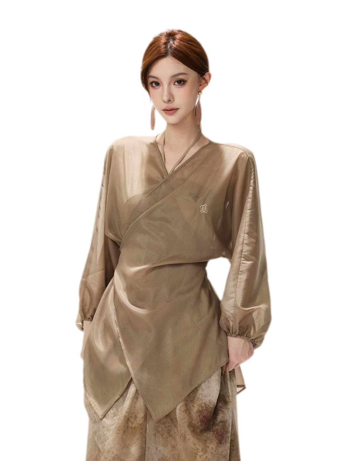 Sheer Wrap Asymmetric Blouse