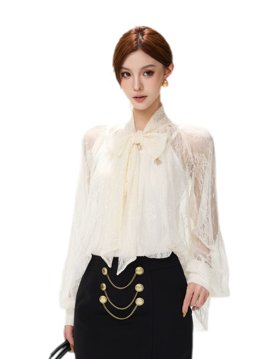 Sequin Lace Ribbon Blouse