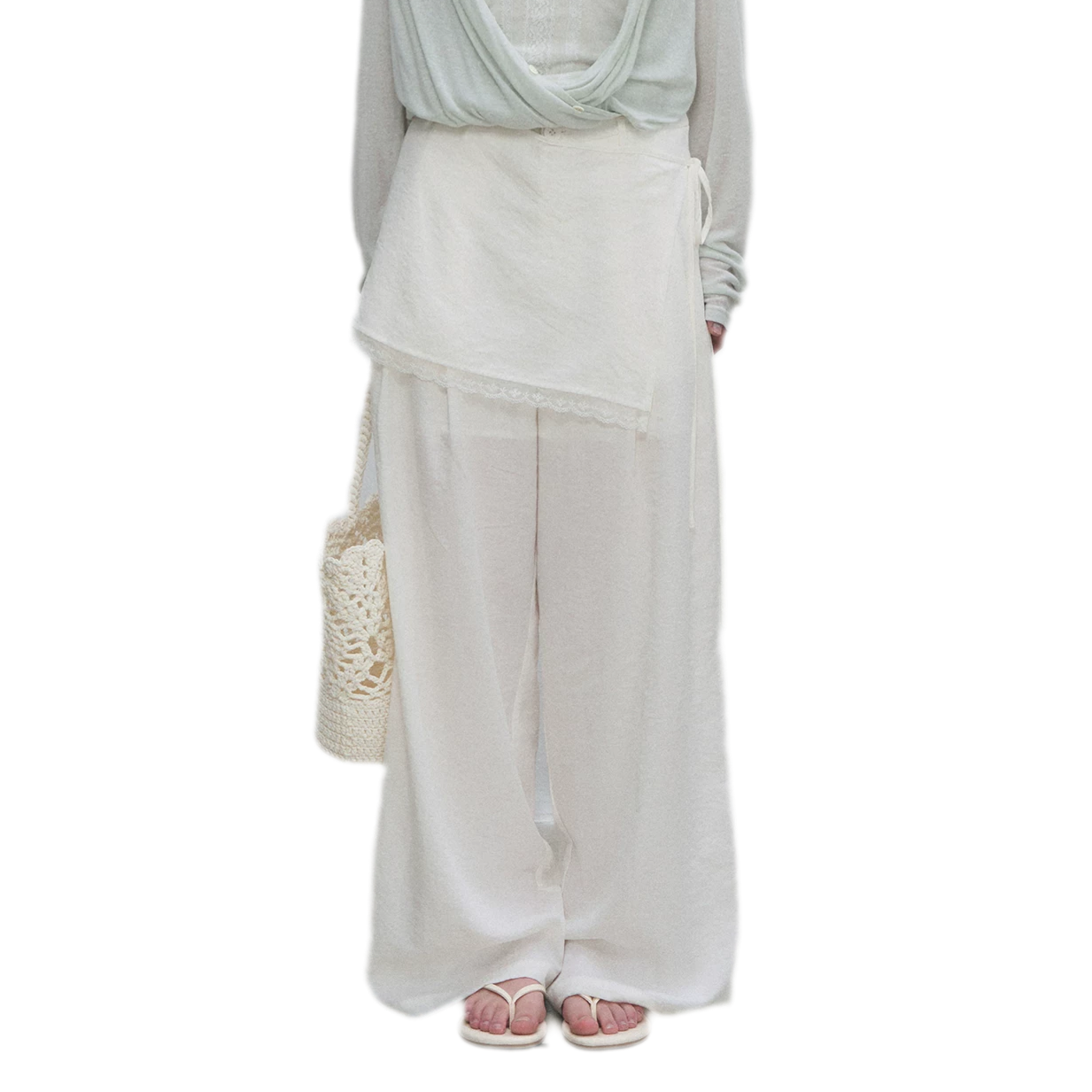Textured Low-Waist Wide-Leg Trousers