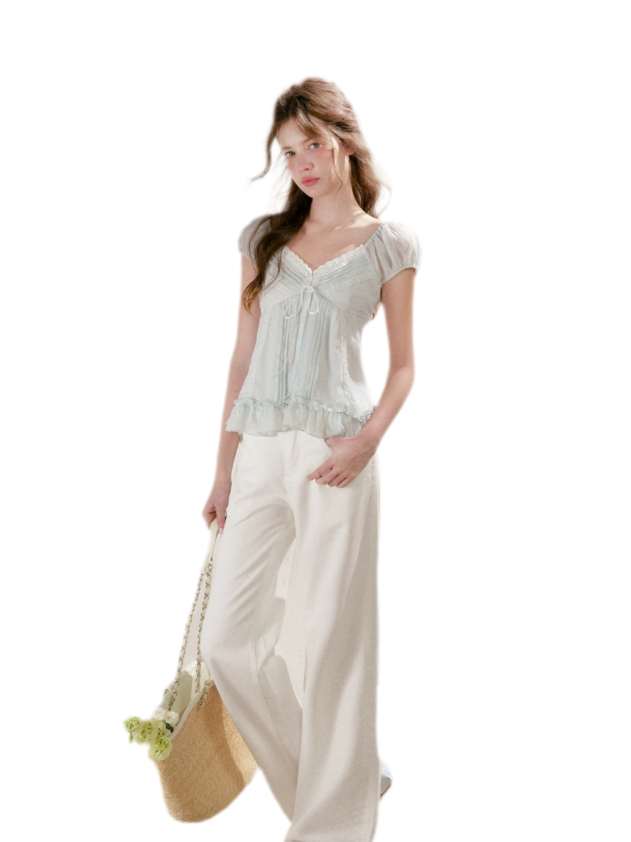 Pleated Lace Ruffle T-Shirt