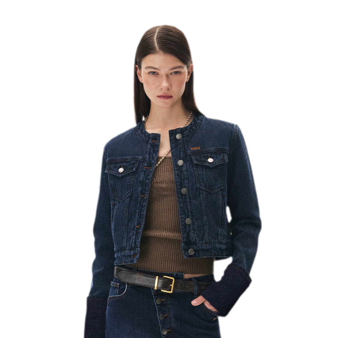 Textured Jacquard Cropped Denim Jacket