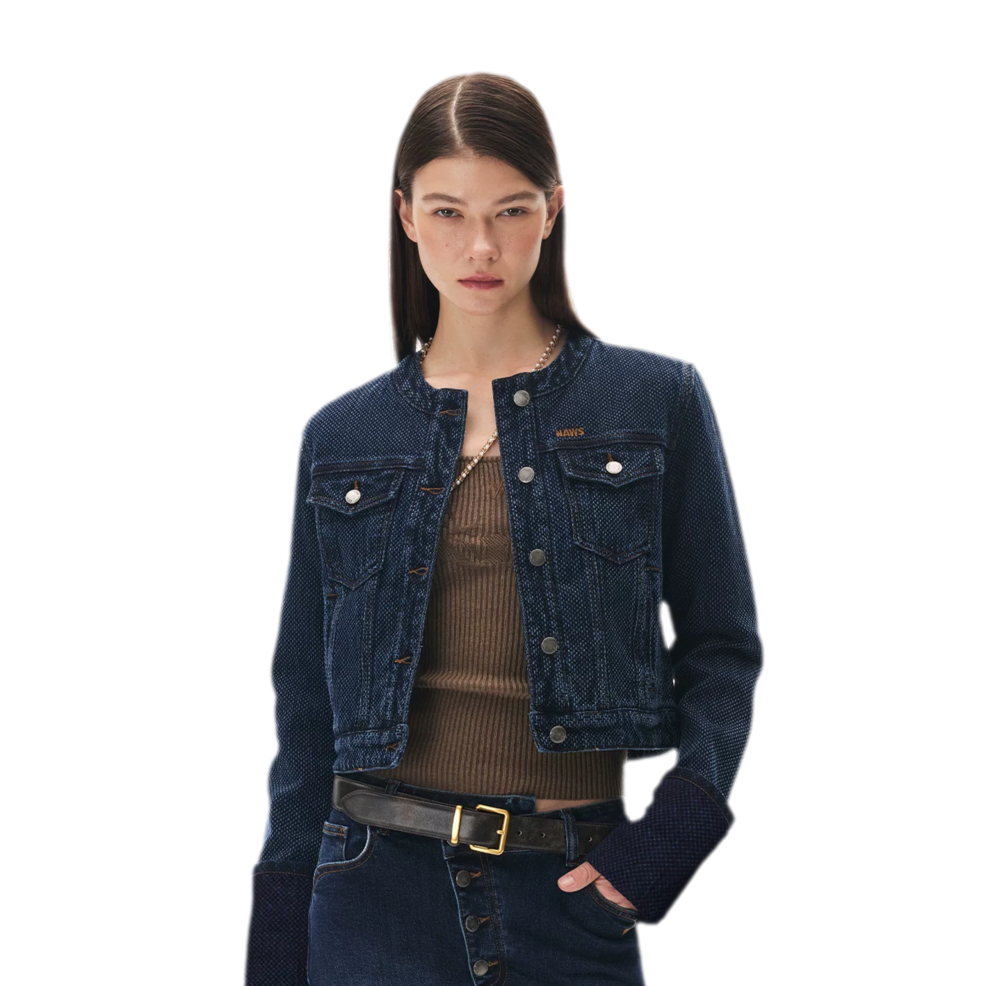 Textured Jacquard Cropped Denim Jacket