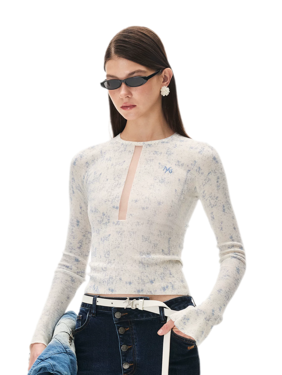 Fine-Gauge Printed Slim Knit Top