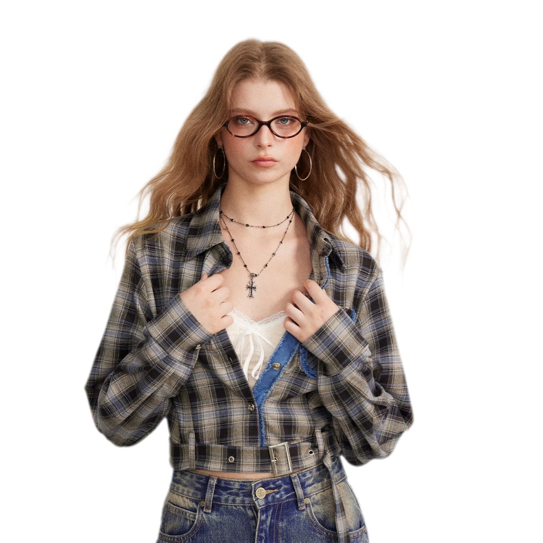 Fringe Plaid Cropped Shirt Jacket