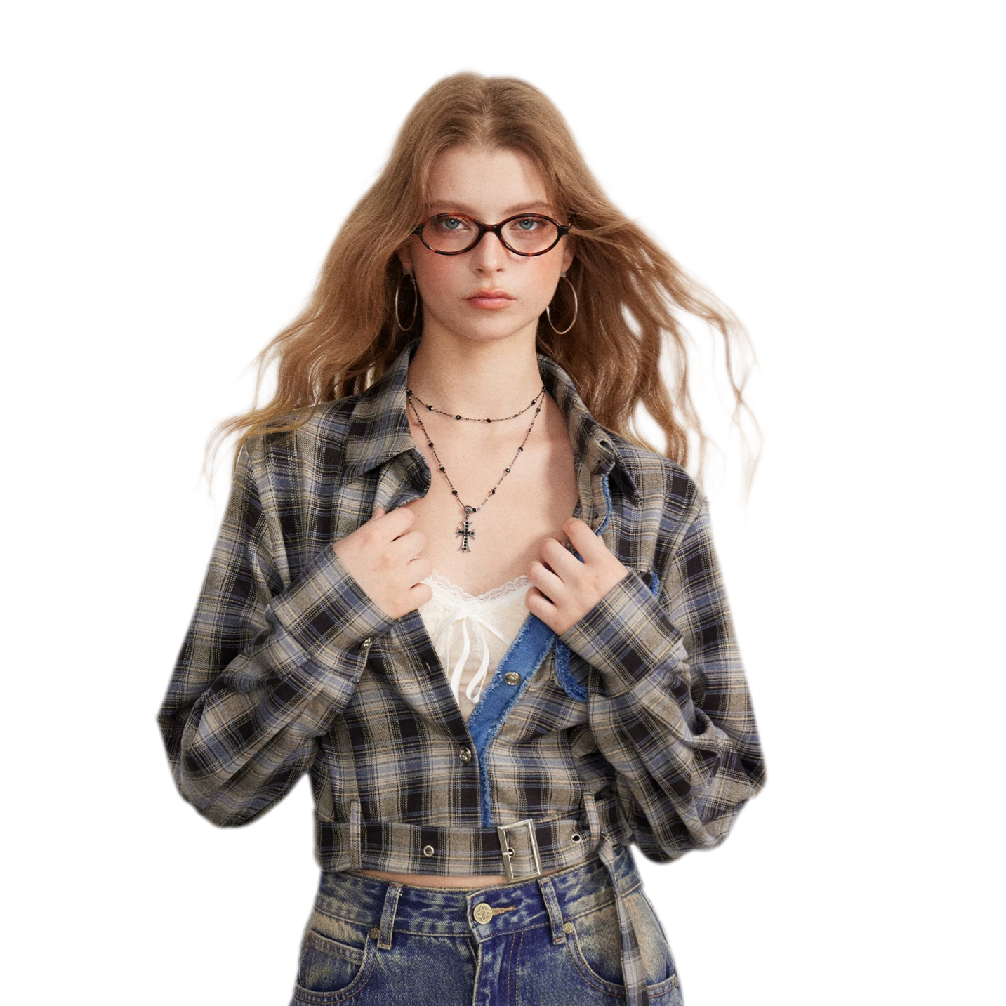Fringe Plaid Cropped Shirt Jacket