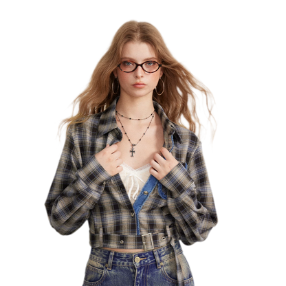 Fringe Plaid Cropped Shirt Jacket